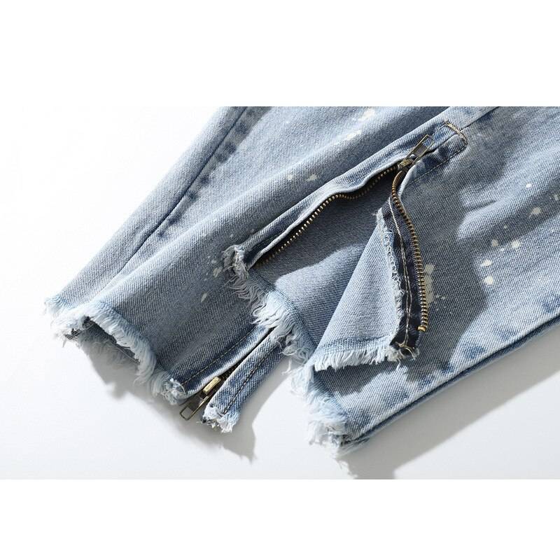 Men's Light Blue Color Ripped Streetwear Jeans - ATLAS 1