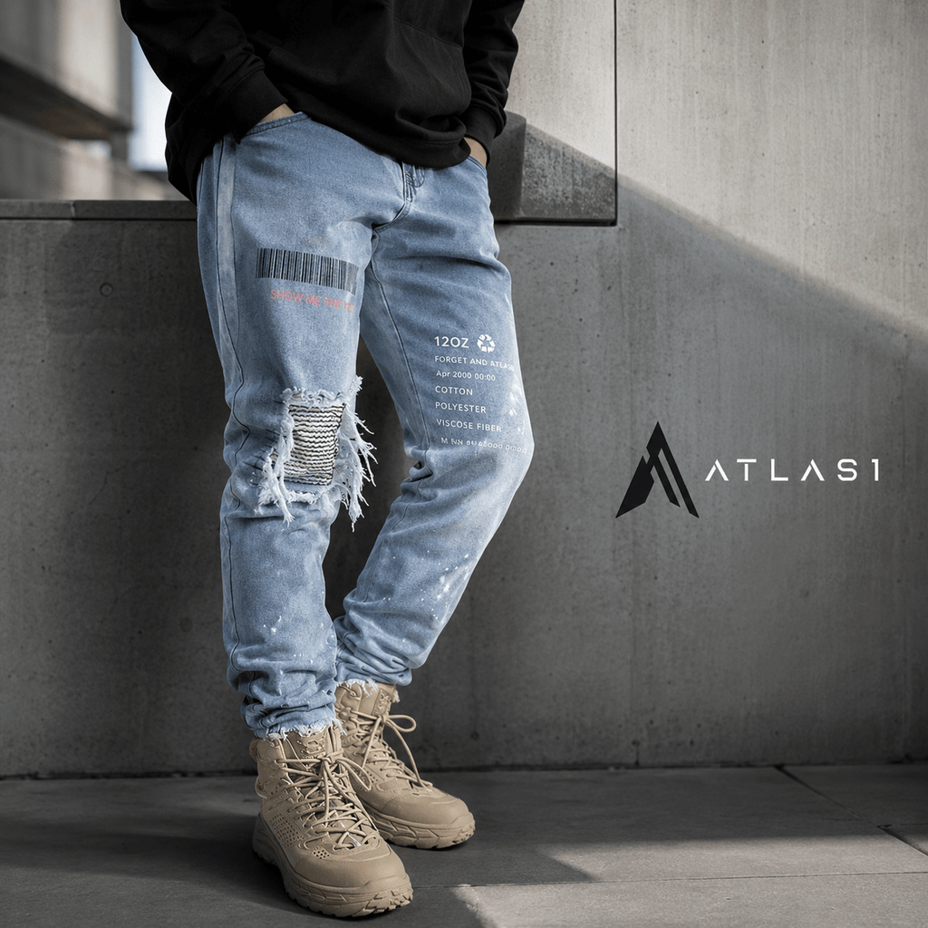 Men's Light Blue Color Ripped Streetwear Jeans - ATLAS 1
