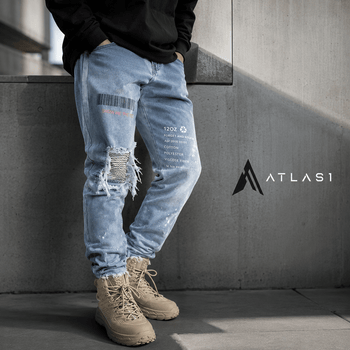 Herr ljusblå repad streetwear jeans