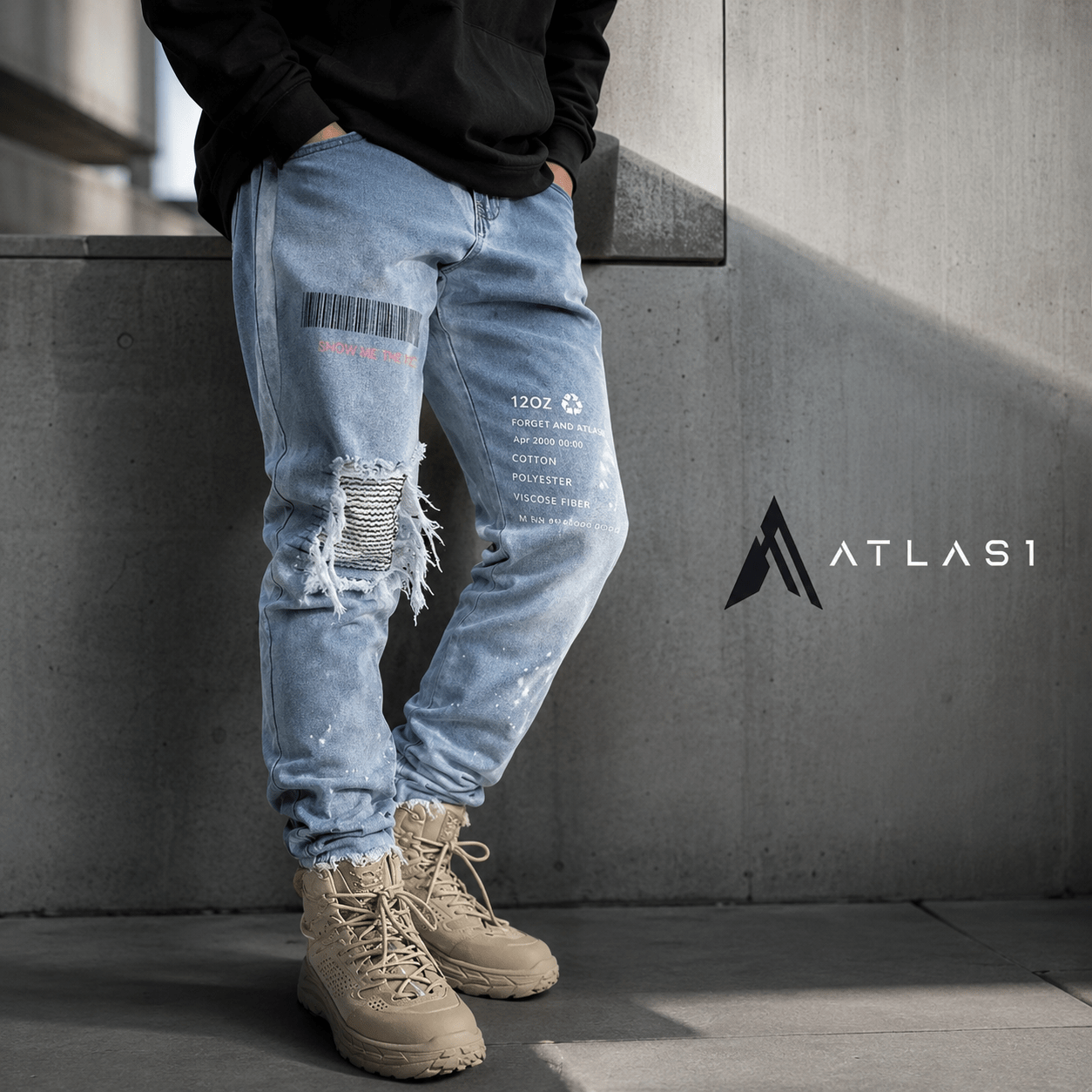 Men's Light Blue Color Ripped Streetwear Jeans - ATLAS 1