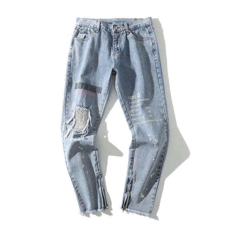Herr ljusblå repad streetwear jeans — Bekymrade detaljer