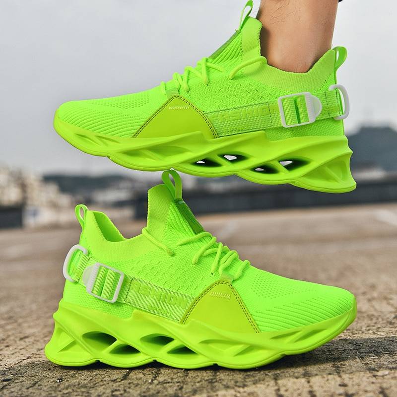 Men's Neon Color Techwear Sneakers — Mesh construction