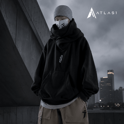 Men's Ninja Style Double Neckline Oversized Hoodie