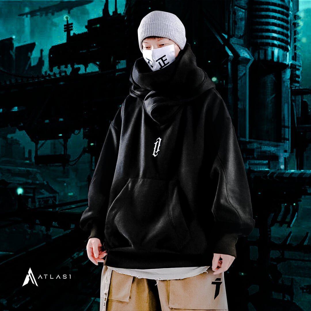 Men's Ninja Style Double Neckline Oversized Hoodie - ATLAS 1