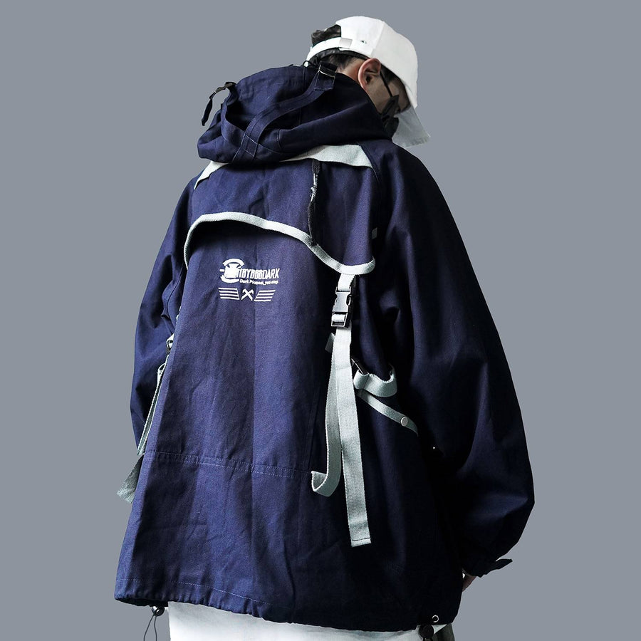 Men's Oversized Strappy Tactical Techwear Windbreaker — Distinctive strap details