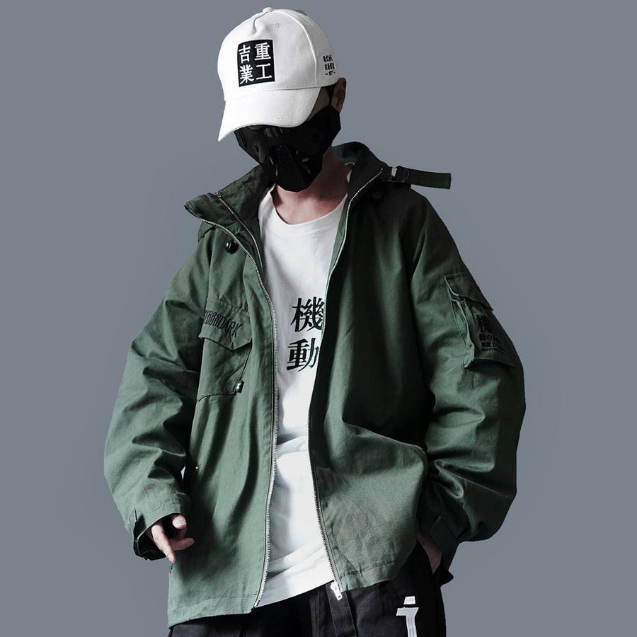 Men's Oversized Strappy Tactical Techwear Windbreaker — Hooded design