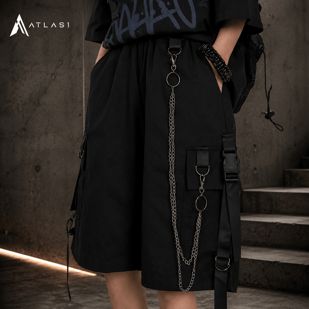 Men's Oversized Techwear Style Shorts with Chains - ATLAS 1