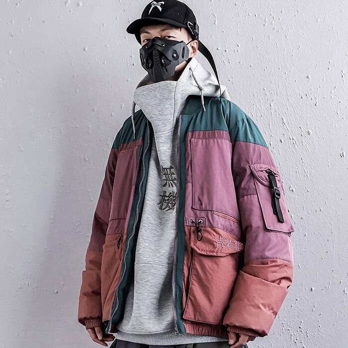 جاكيت شتوي techwear باستيل للرجال — قطع طويلة الأكمام