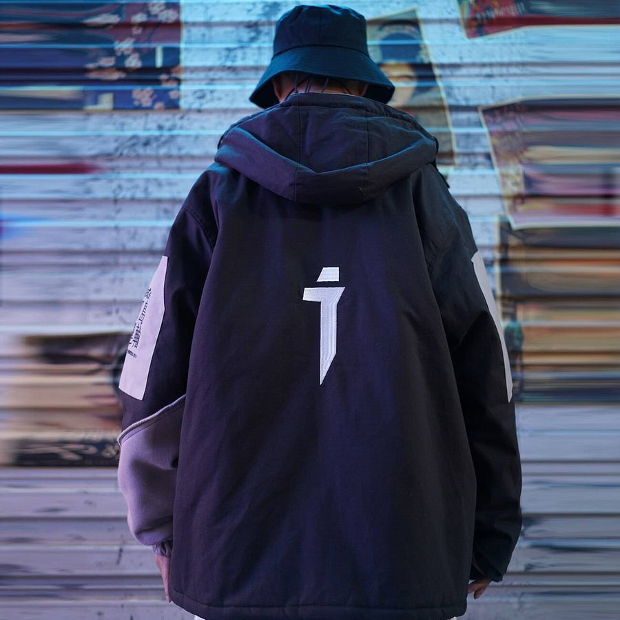 Men's Patchwork Oversized Padded Techwear Windbreaker — Patchwork detailing adds texture