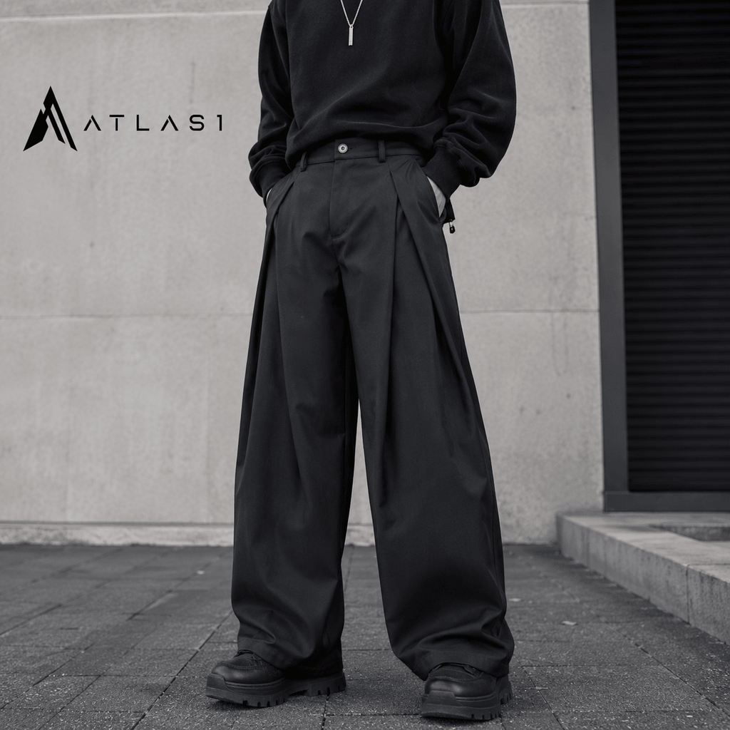 Men's Pleated Techwear Wide Leg Casual Trousers - ATLAS 1