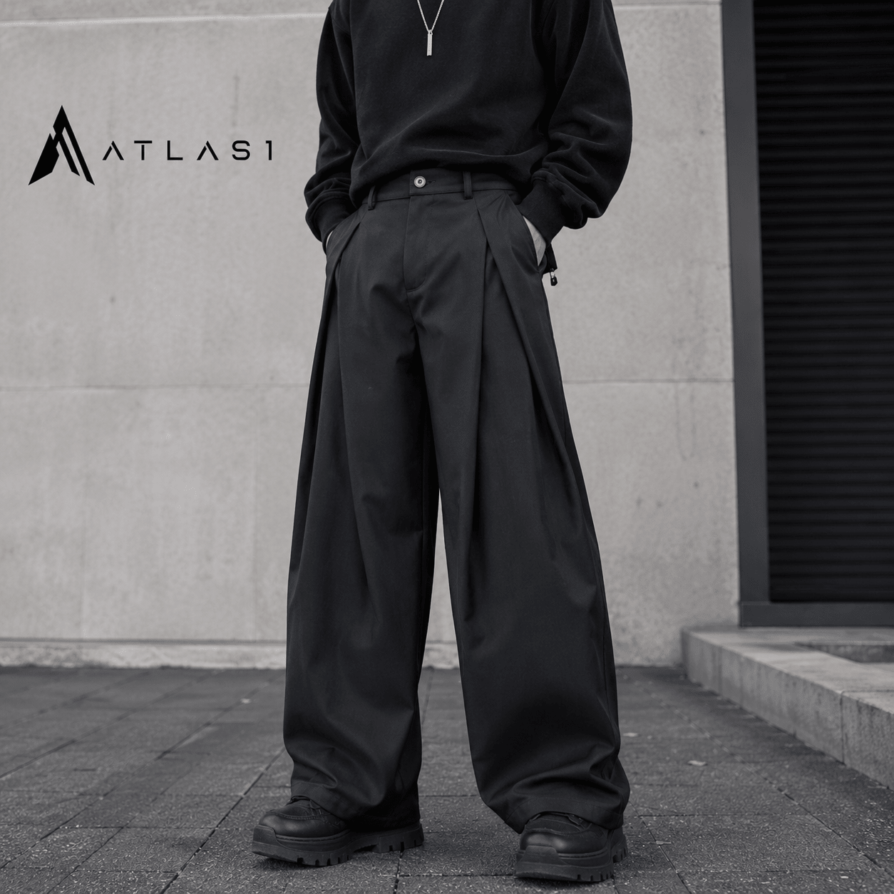 Men's Pleated Techwear Wide Leg Casual Trousers - ATLAS 1