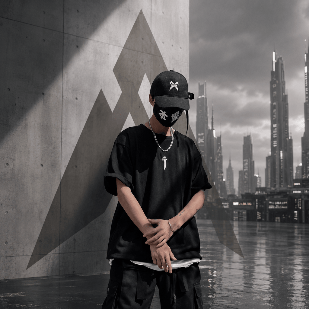 Men's Radiation Sign Oversized Techwear T-Shirt - ATLAS 1