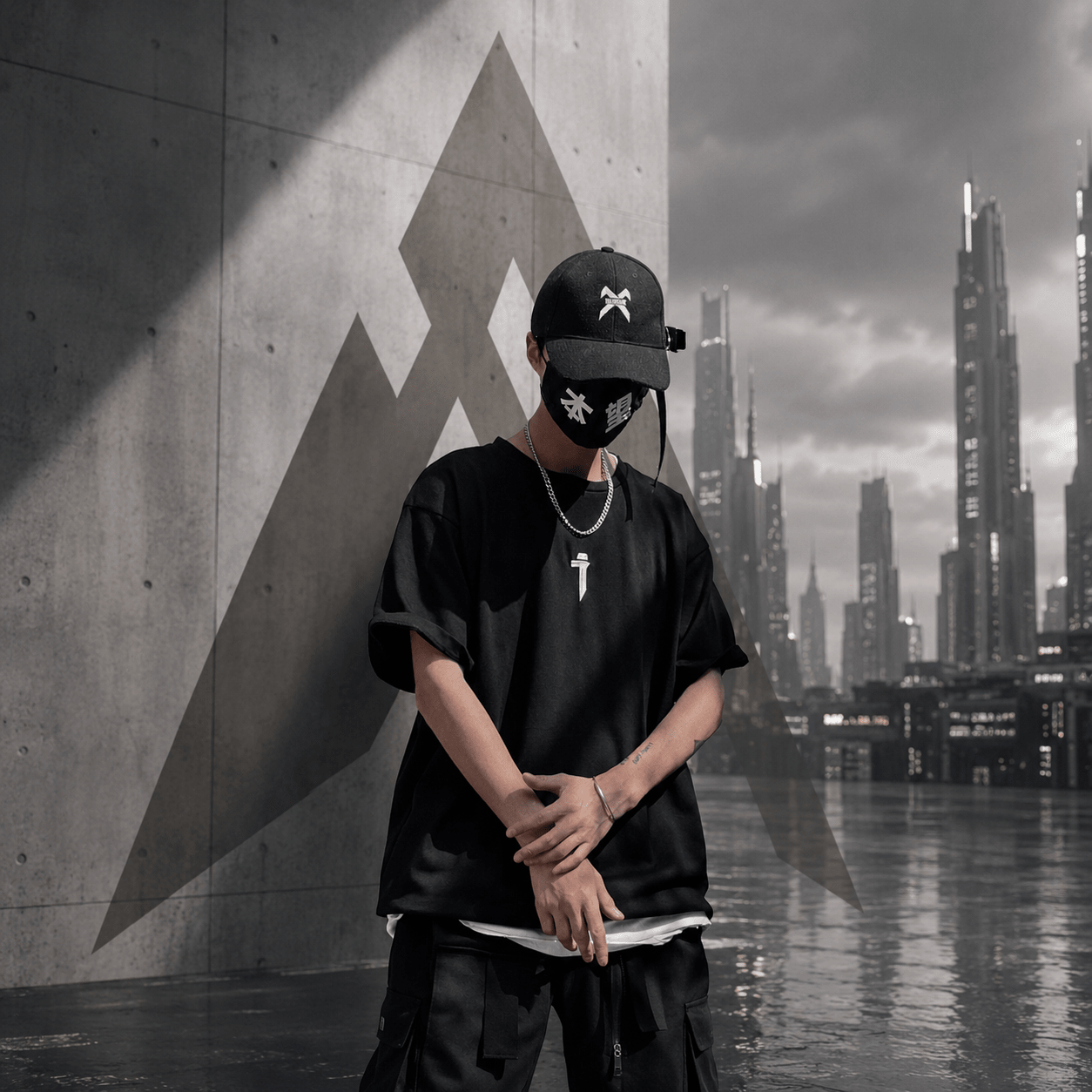 Men's Radiation Sign Oversized Techwear T-Shirt - ATLAS 1