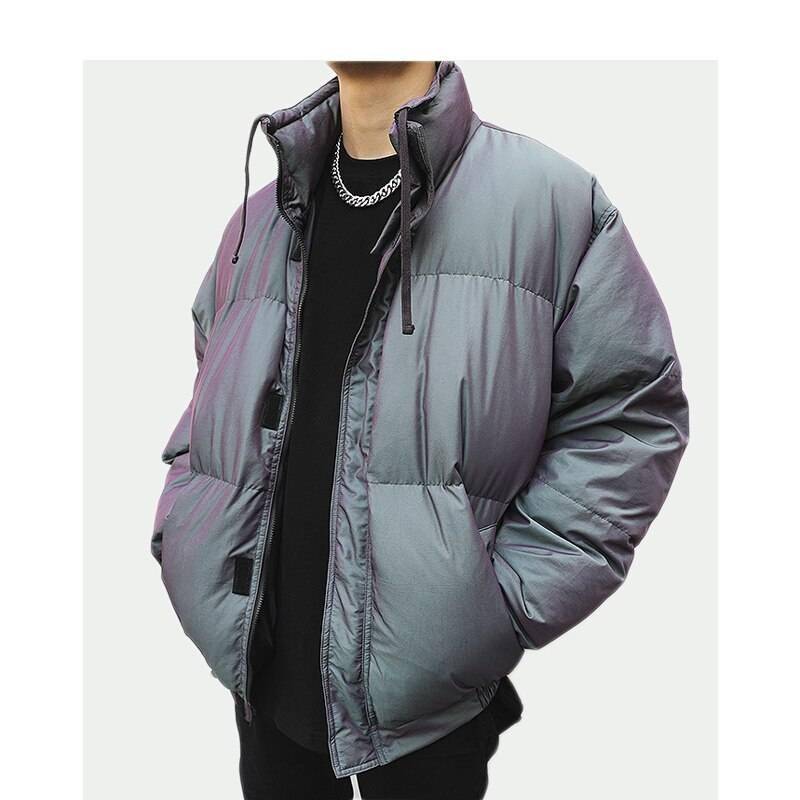 Reflektierender Wattierter Techwear Winterjacke für Herren aus Baumwolle — Langarm-Schnitt