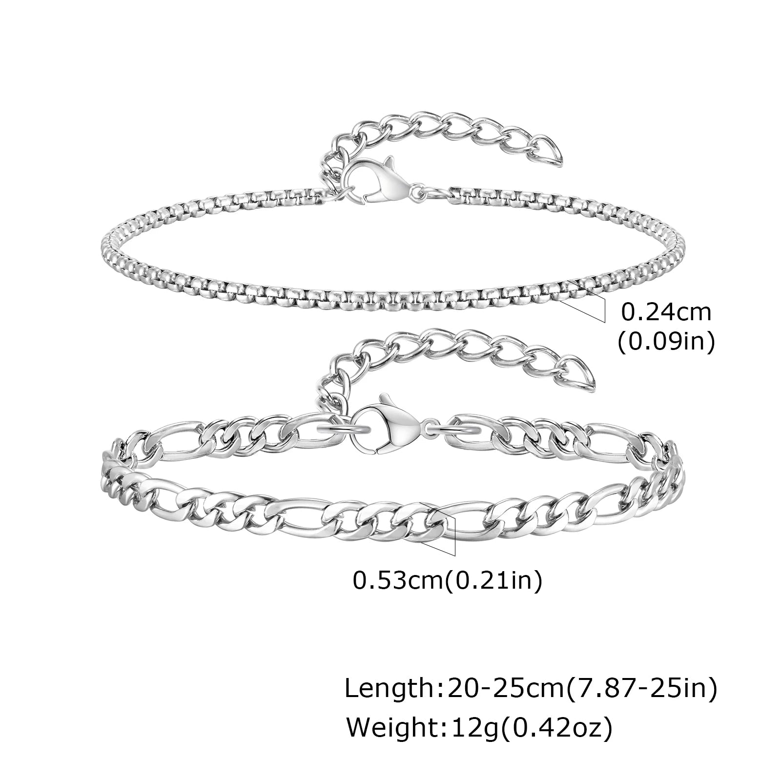 Mens Set Bracelets, Waterproof Stainless Steel Box Chain - ATLAS 1