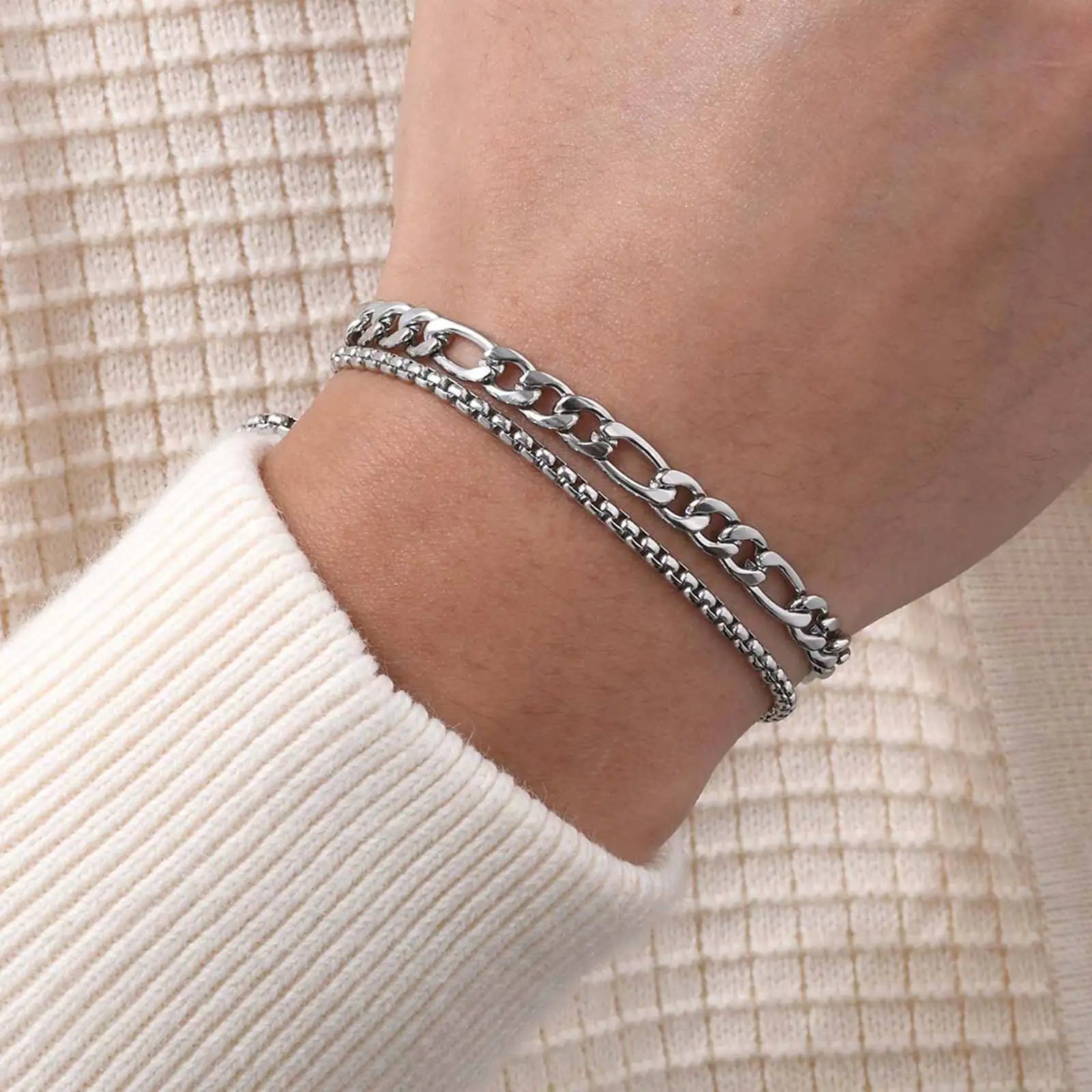 Mens Set Bracelets, Waterproof Stainless Steel Box Chain - ATLAS 1