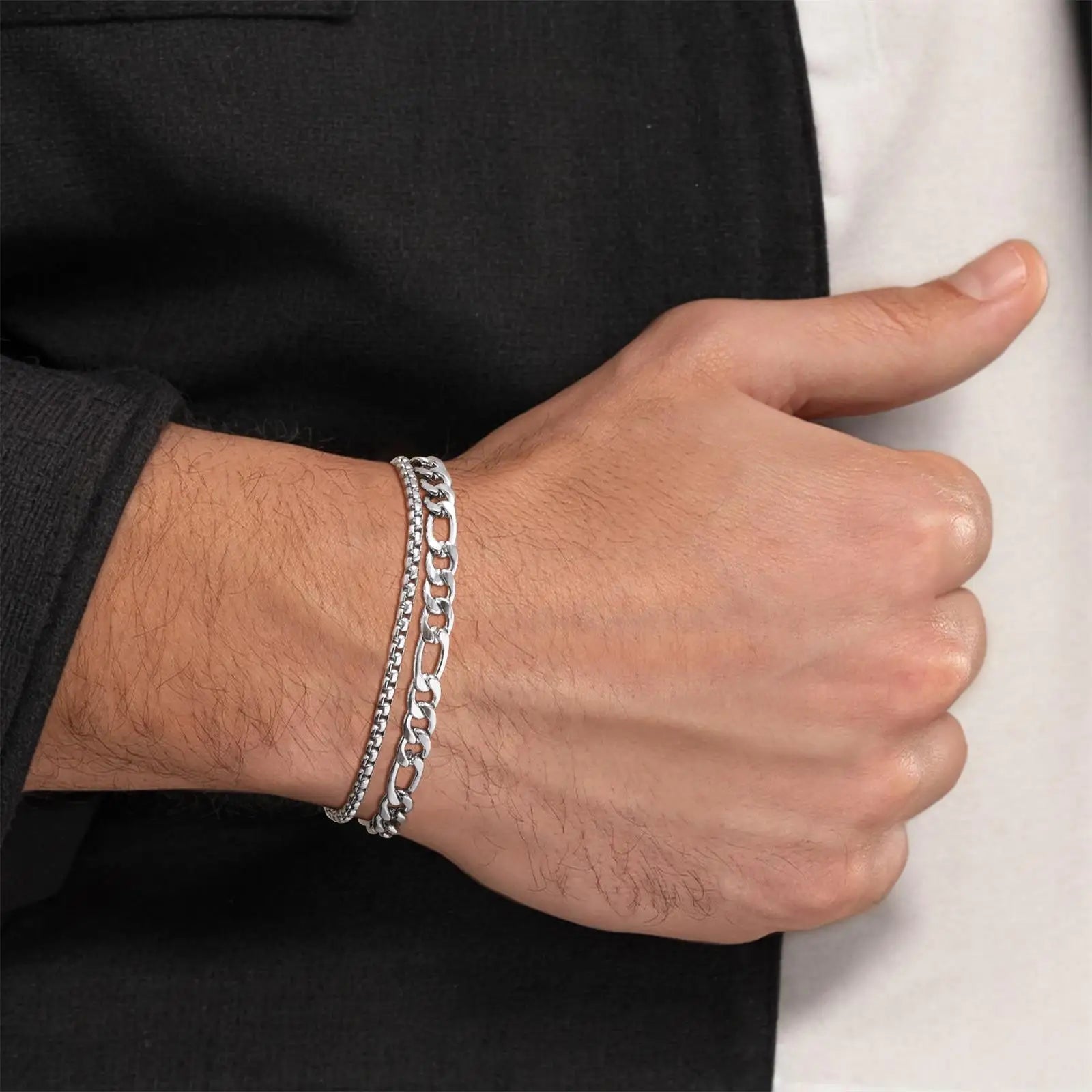 Mens Set Bracelets, Waterproof Stainless Steel Box Chain - ATLAS 1