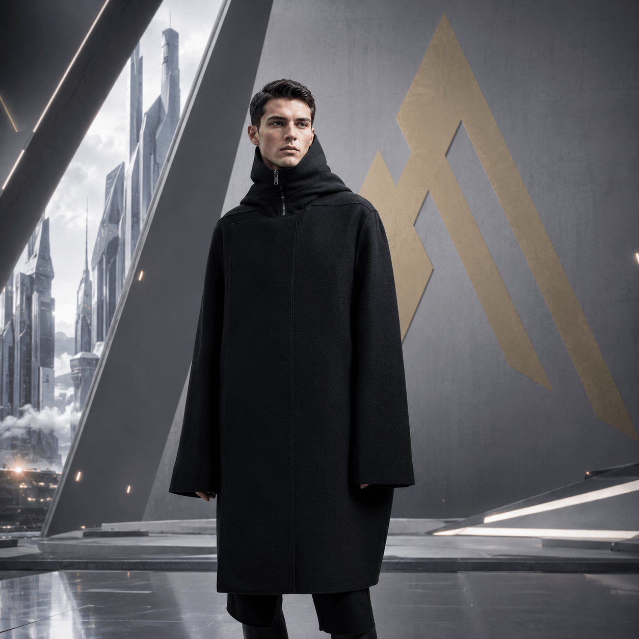 Men's Solid Black Capsule Hooded Techwear Coat - ATLAS 1