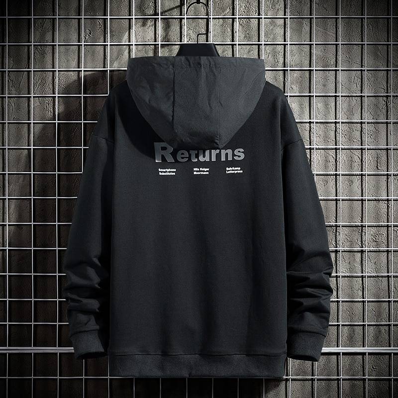 Men's Solid Black Cargo Pockets Techwear Hoodie - ATLAS 1