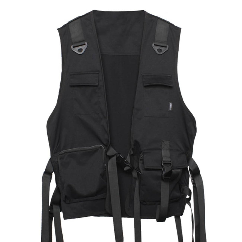 Men's Solid Black Cargo Techwear Vest - ATLAS 1