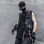 Men's Solid Black Cargo Techwear Vest - ATLAS 1