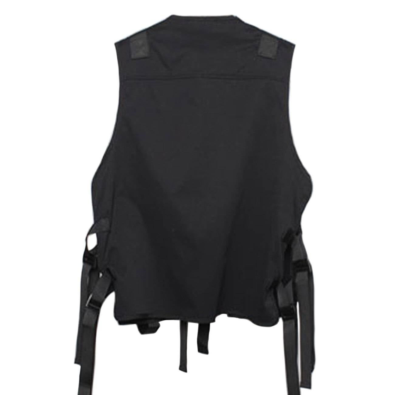 Men's Solid Black Cargo Techwear Vest - ATLAS 1