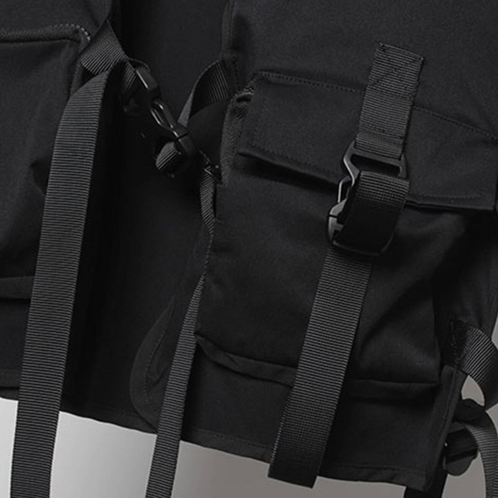 Men's Solid Black Cargo Techwear Vest - ATLAS 1