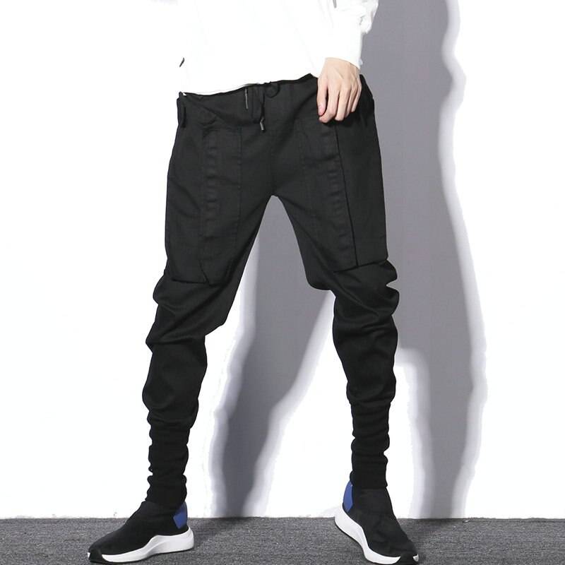 Men's Solid Black Cotton Techwear Joggers - ATLAS 1