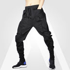 Men's Solid Black Cotton Techwear Joggers - ATLAS 1