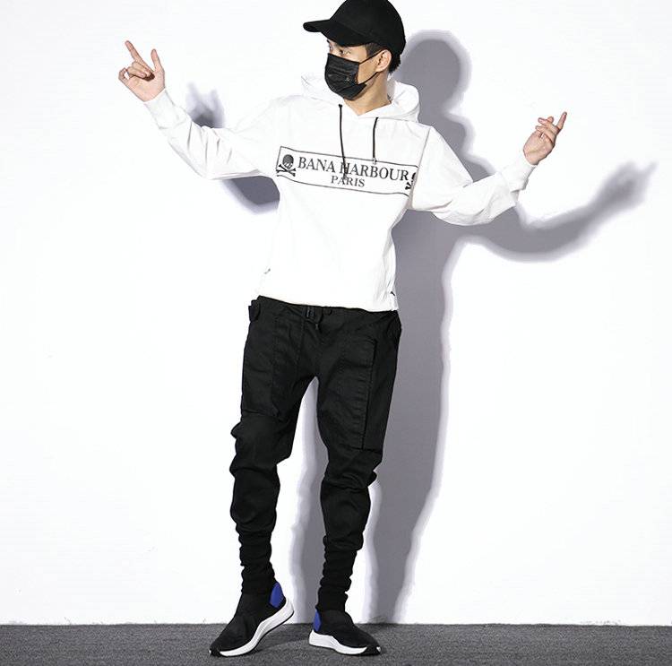 Men's Solid Black Cotton Techwear Joggers - ATLAS 1