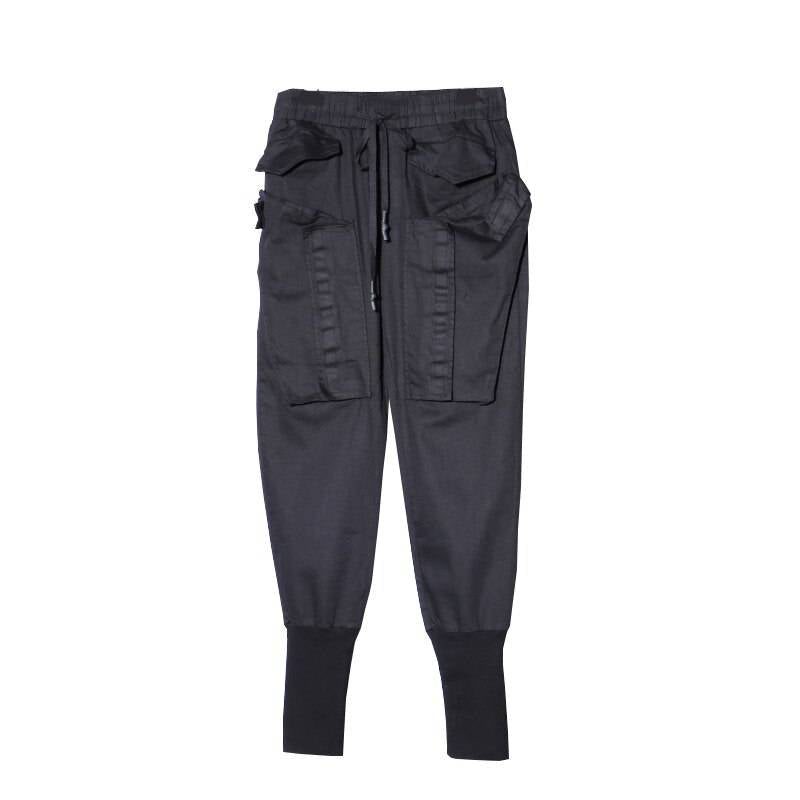 Men's Solid Black Cotton Techwear Joggers - ATLAS 1