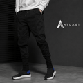 Men's Solid Black Cotton Techwear Joggers - ATLAS 1