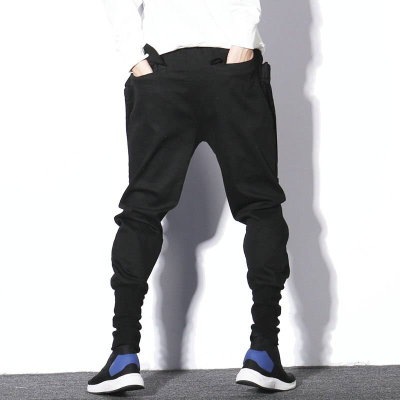 Celana Jogger Techwear Hitam Polos Berbahan Katun untuk Pria — Kaki panjang penuh