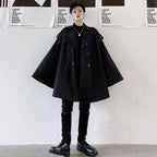 Men's Solid Black Double Breasted Gothic Style Cape - ATLAS 1