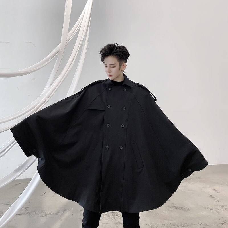 Men's Solid Black Double Breasted Gothic Style Cape - ATLAS 1