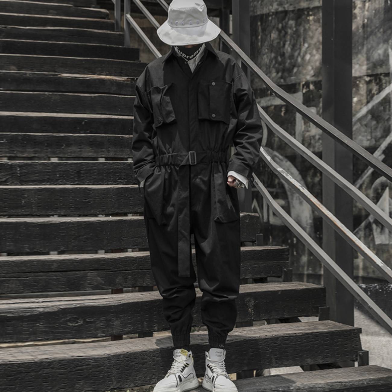 Men's Solid Black Multi - Pocket Techwear Overall - ATLAS 1
