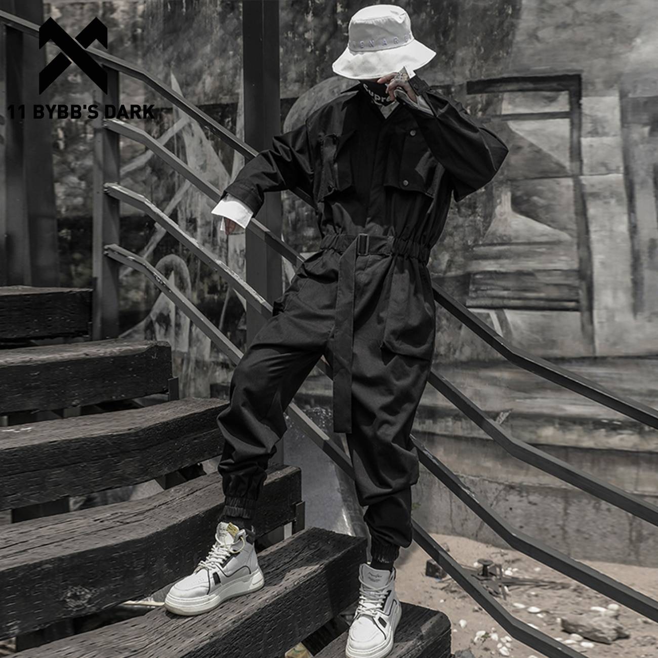 Men's Solid Black Multi - Pocket Techwear Overall - ATLAS 1