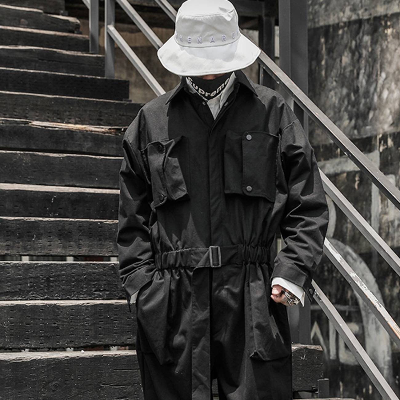 Men's Solid Black Multi - Pocket Techwear Overall - ATLAS 1