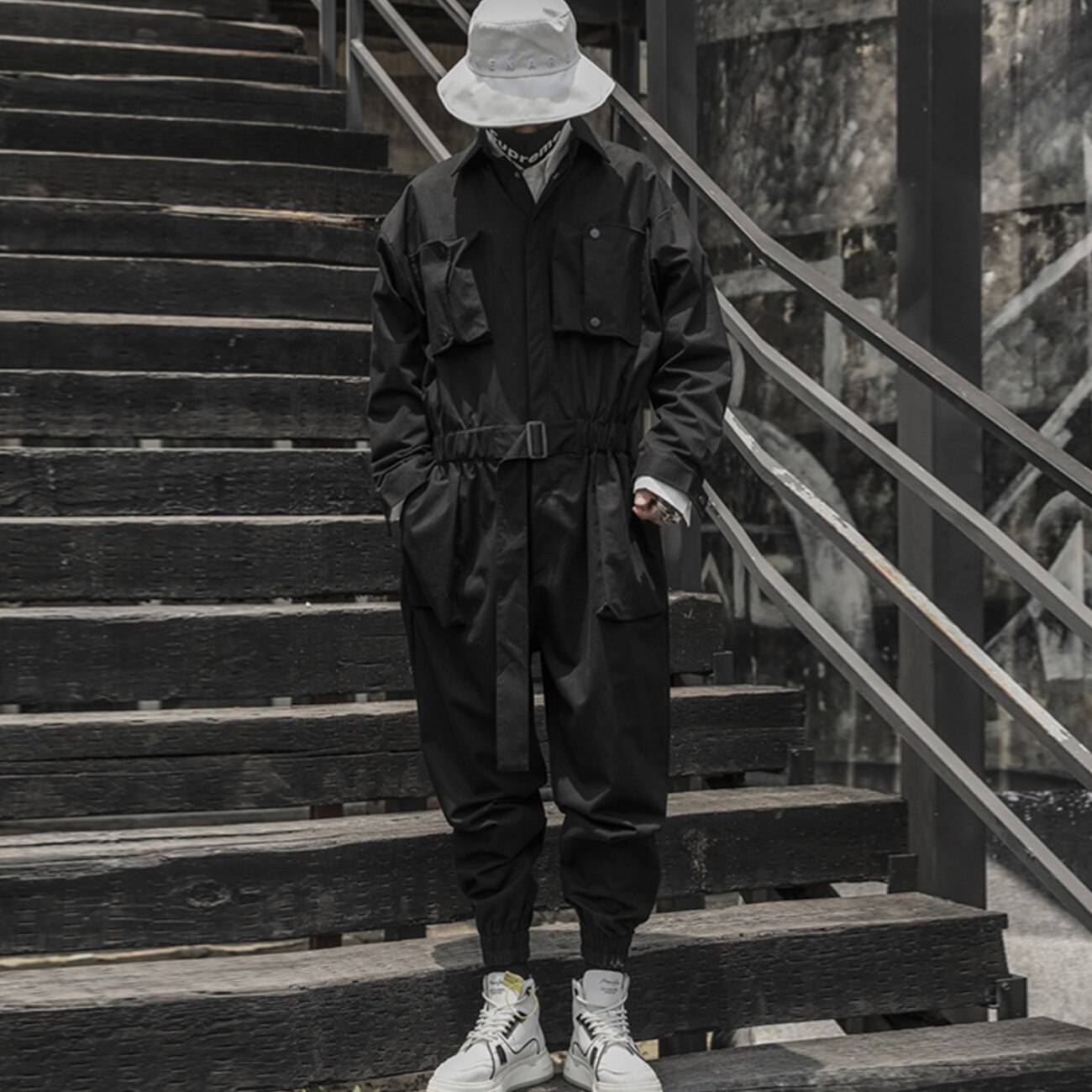 Men's Solid Black Multi - Pocket Techwear Overall - ATLAS 1