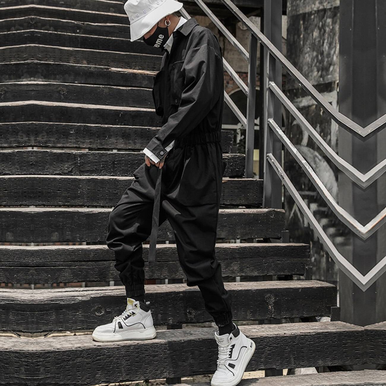 Men's Solid Black Multi - Pocket Techwear Overall - ATLAS 1