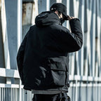 Men's Solid Black Padded Techwear Windbreaker - ATLAS 1