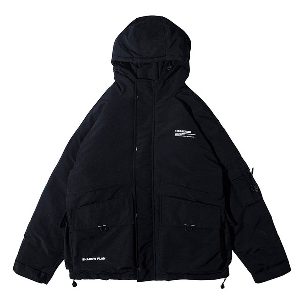 Men's Solid Black Padded Techwear Windbreaker - ATLAS 1