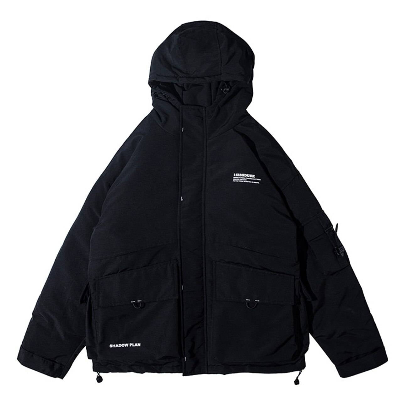 Men's Solid Black Padded Techwear Windbreaker - ATLAS 1