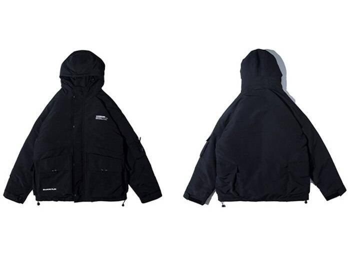 Men's Solid Black Padded Techwear Windbreaker - ATLAS 1