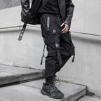 Men's Solid Black Tactical Straps Techwear Cargo Pants - ATLAS 1