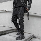 Men's Solid Black Tactical Straps Techwear Cargo Pants - ATLAS 1