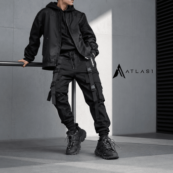 Men's Solid Black Tactical Straps Techwear Cargo Pants