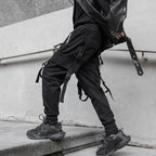 Men's Solid Black Tactical Straps Techwear Cargo Pants - ATLAS 1