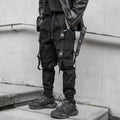 Men's Solid Black Tactical Straps Techwear Cargo Pants - ATLAS 1