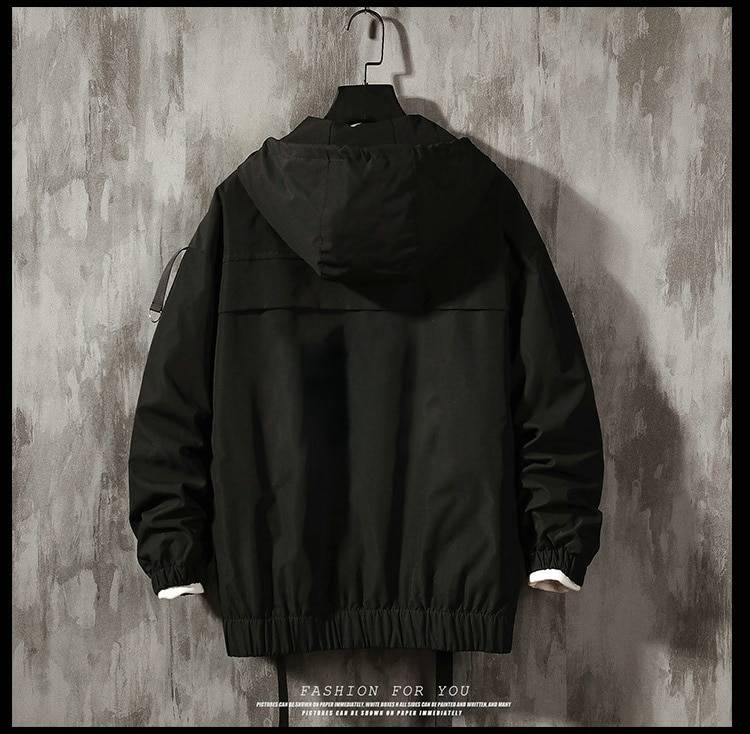 Men's Solid Black Tactical Straps Techwear Parka - ATLAS 1